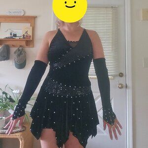 Custom rhinestoned adult black jazz/ musical theater dress